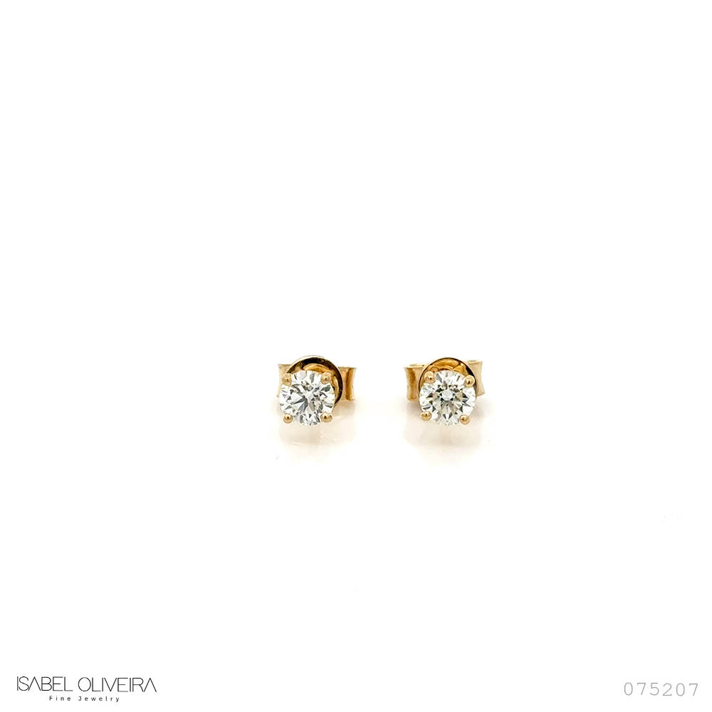 30-Brinco Solitário 2 Brilhantes 0,63ct H VS2 1,55g Ouro Amarelo 18k - Coleção Only You