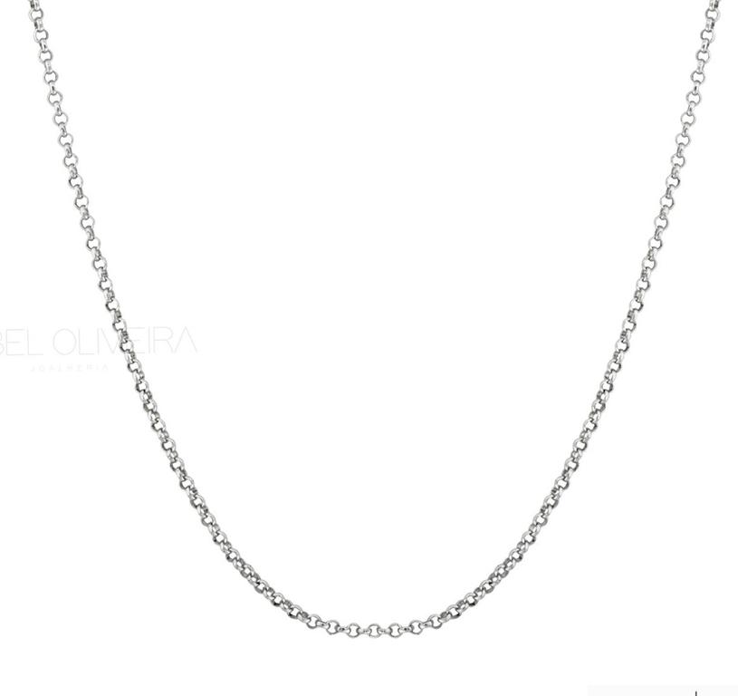 Corrente Elo Português P 70cm 3,20g a 3,40g Ouro Branco 18k - Coleção Elos