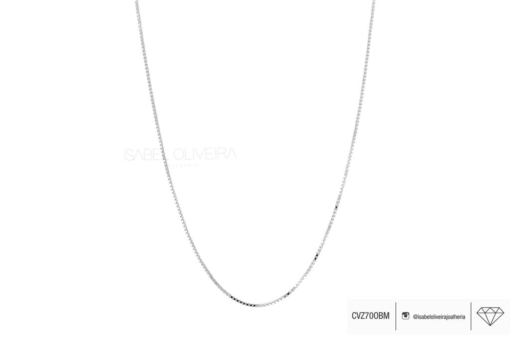 Corrente Veneziana M Mosquetao 70CM 2,70G Ouro Branco 18K - Coleçao Elos