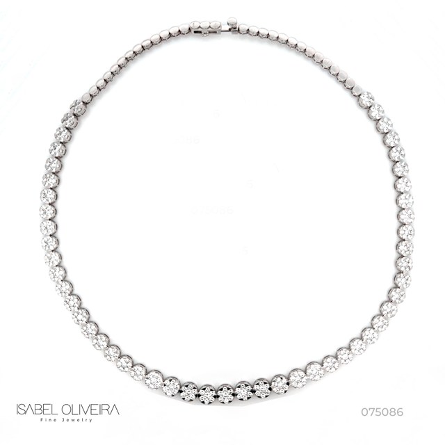 [075086] Colar Riviera Botão Degradê 350 Diamantes 11,93ct em Ouro Branco 18k