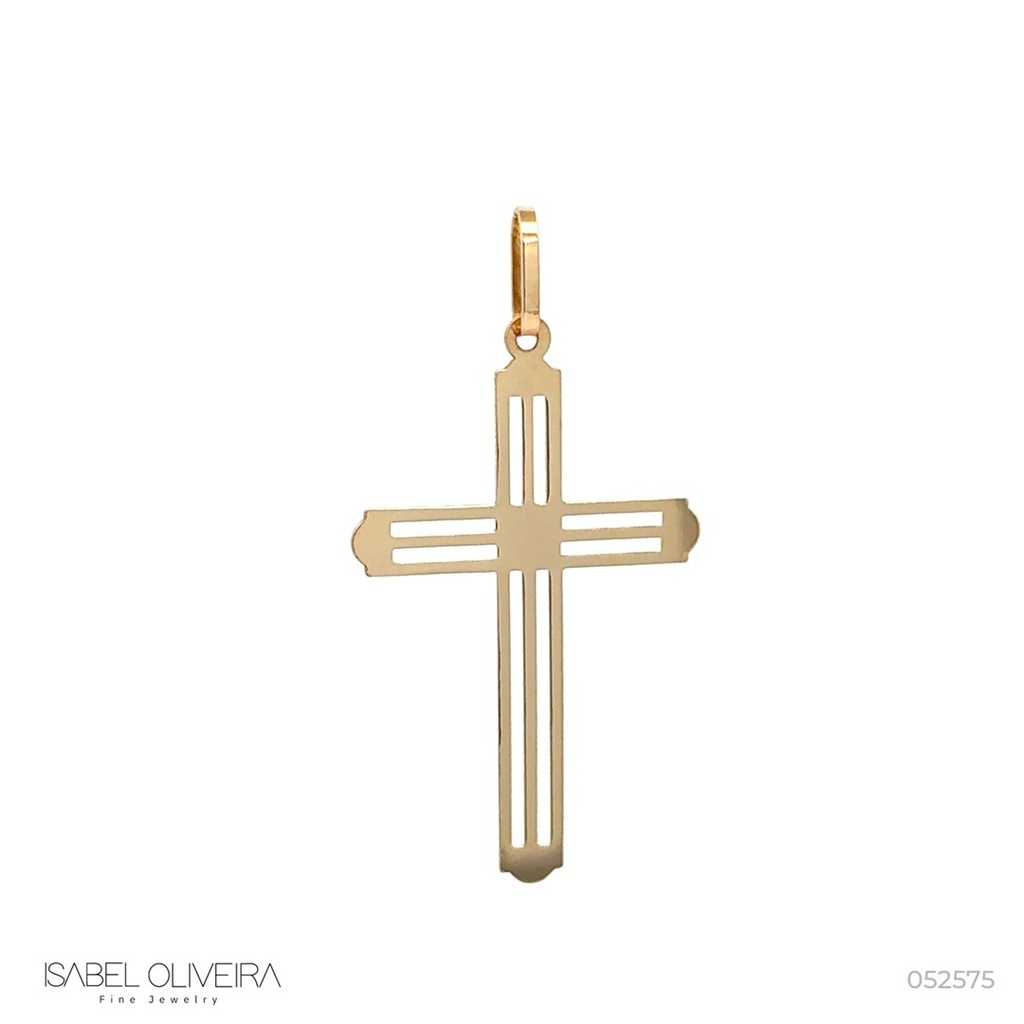 Cruz Chapa Detalhe Vazado 1,90g Ouro Amarelo 18k - Coleção Crucifixos