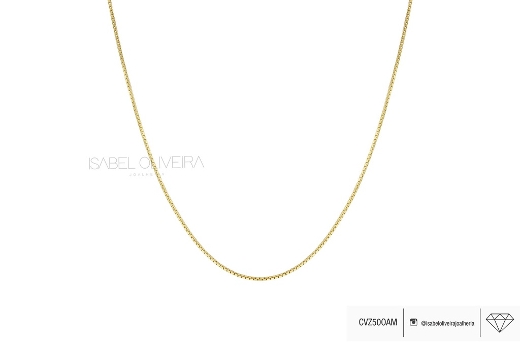 CVZ50OAM - Corrente Veneziana M 50CM 1,90G a 2,10G Ouro Amarelo 18K com Rodio Branco - Coleçao Elos