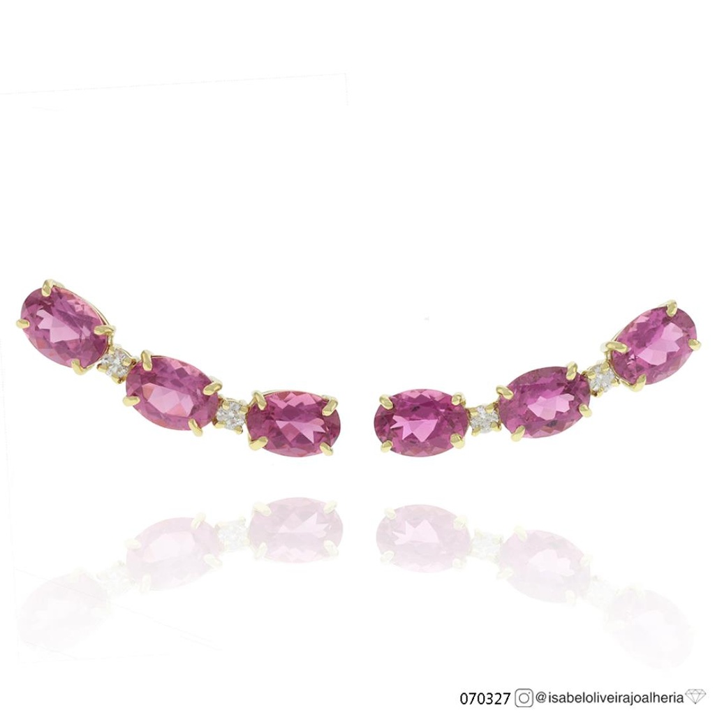[070327] Earcuff 6 Rubelitas Ovais 4,69ct com Diamantes em Ouro Amarelo 18k
