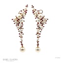 Ear Cuff Longo 26 Pérolas 72 Rubis 2,51ct 34 Brilhantes 0,90ct Cor H VS2 22,10g Ouro Branco 18k