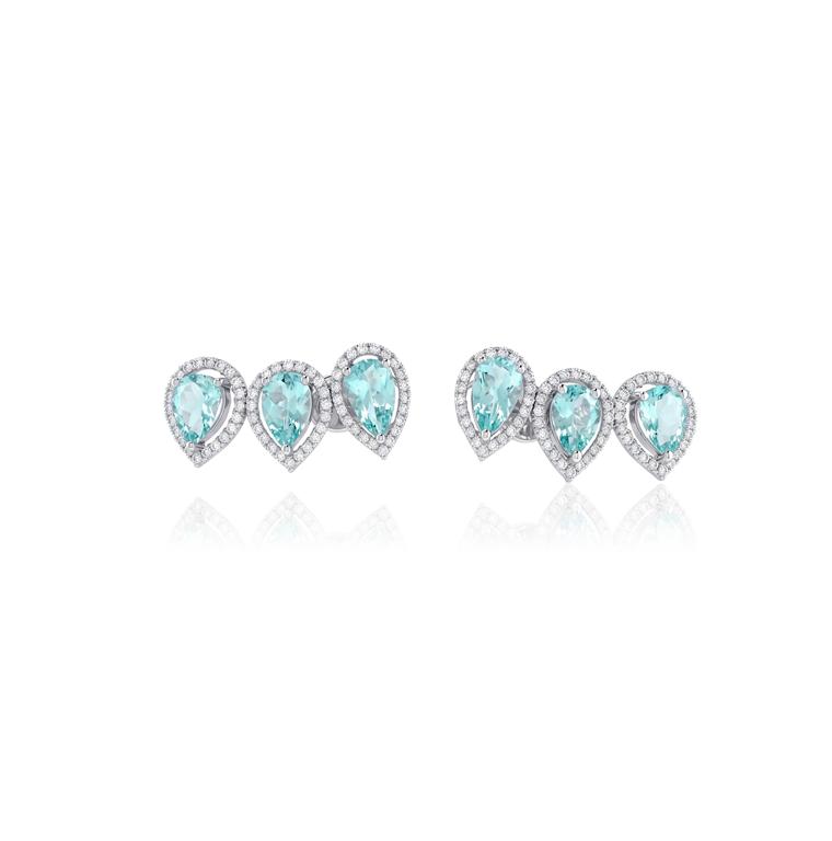 Earcuff 6 Turmalinas Paraibas Gotas 4,20CT 132 Brilhantes 0,82CT H VS2 5,81G Ouro Branco 18K - Coleçao Caribbean Blue