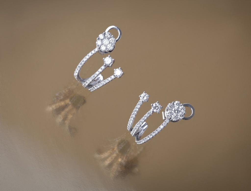 [073508] Earcuff Botão com 106 Diamantes 0,99ct em Ouro Branco 18k