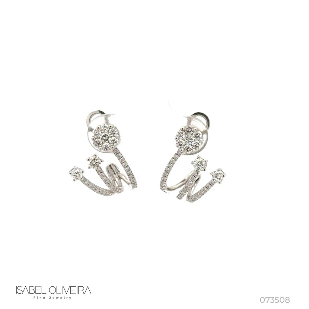 Earcuff Elos com Botao 106 Brilhantes 0,99CT 4,16G Ouro Branco 18K - Coleçao Botao