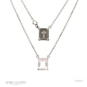 Escapulário 1 Quartzo Rosa Retangular 2,08ct Cruz 11 Brilhantes 0,05ct I SI1 40cm 3,50g Ouro Branco 18k - Coleção Escapulário Premium