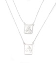 Escapulário Face Simples Retangular Sagrado Coração de Jesus e Nossa Sra Carmo 12x17mm Corrente Cartier Fechada 60cm 2,90g Ouro Branco 18k - Coleção Escapulário