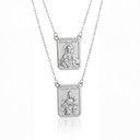 Escapulário Face Simples Retangular Sagrado Coração de Jesus e Nossa Sra Carmo 12x17mm Corrente Cartier Fechada 60cm 2,90g Ouro Branco 18k - Coleção Escapulário