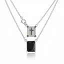 Escapulário Infantil 1 Ônix Retangular Cruz 11 Brilhantes Negros 0,06ct 3,50g Ouro Branco 18k - Coleção Escapulário Premium