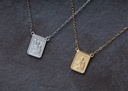 ESCDU48BP-ESCAPULARIO Infantil Face Dupla Retangular 9X12MM Sagrado Coraçao de Jesus e Nossa Sra Carmo Corrente Cartier 48CM 3,10G Ouro Branco 18K - Coleçao Escapulario