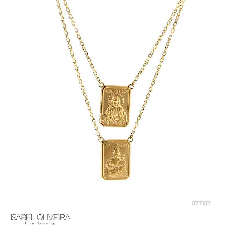 [077157] ESCDU60AM-ESCAPULARIO Face Dupla Retangular 12X17MM Sagrado Coraçao de Jesus e Nossa Sra Carmo Corrente Cartier 60CM 7,60G Ouro Amarelo 18K - Coleçao Escapulario