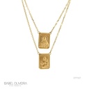 ESCDU60AM-ESCAPULARIO Face Dupla Retangular 12X17MM Sagrado Coraçao de Jesus e Nossa Sra Carmo Corrente Cartier 60CM 7,48G Ouro Amarelo 18K - Coleçao Escapulario
