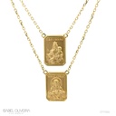 ESCDU60AM-Escapulário Face Dupla Retangular 12x17mm Sagrado Coração de Jesus e Nossa Sra Carmo Corrente Cartier 60cm 7,50g Ouro Amarelo 18k - Coleção Escapulário