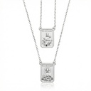 ESCDU60BM-Escapulário Face Dupla Retangular 12x17mm Sagrado Coração de Jesus e Nossa Senhora Carmo Corrente Cartier 60cm 7,48g Ouro Branco 18k - Coleção Escapulário