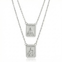 ESCDU60BP-Escapulário Face Dupla Retangular 9x12mm Sagrado Coração de Jesus e Nossa Sra Carmo Corrente Cartier 60cm 4,0g Ouro Branco 18k - Coleção Escapulário