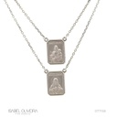 ESCDU60BP-Escapulário Face Dupla Retangular 9x12mm Sagrado Coração de Jesus e Nossa Sra Carmo Corrente Cartier 60cm 4,20g Ouro Branco 18k - Coleção Escapulário