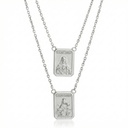 ESCDU60BP-Escapulário Face Dupla Retangular 9x12mm Sagrado Coração de Jesus e Nossa Sra Carmo Corrente Cartier 60cm 4,20g Ouro Branco 18k - Coleção Escapulário
