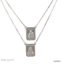 ESCDU60BP-Escapulário Retangular Sagrado Coração de Jesus e Nossa Sra Carmo 9x12mm Corrente Cartier Fechada 60cm 4,14g Ouro Branco 18k - Coleção Escapulário