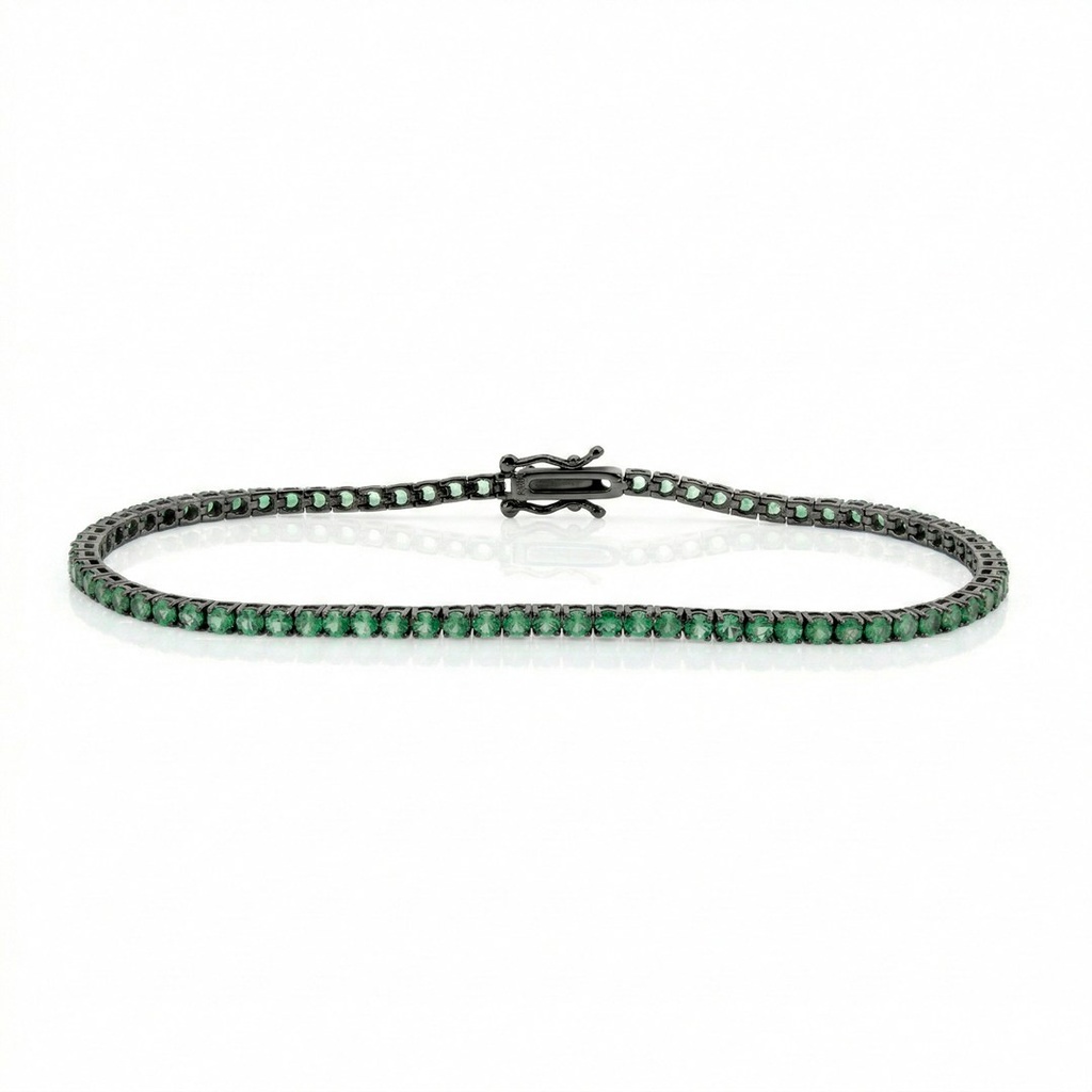 [076599] 4-Pulseira Riviera 66 Esmeralda Redonda 2,50ct 16,50cm 7,09g Ouro Branco 18k com Ródio Negro - Coleção Rivieras