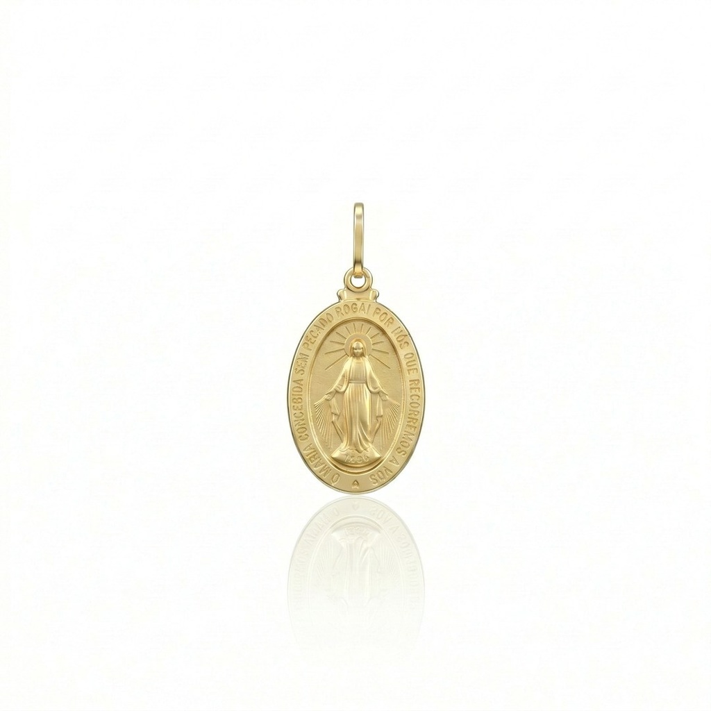 [051159] G-Medalha Oval Nossa Senhora das Gracas Oval 16X23MM 2,80G Ouro Amarelo 18K - Coleçao Fe Santos