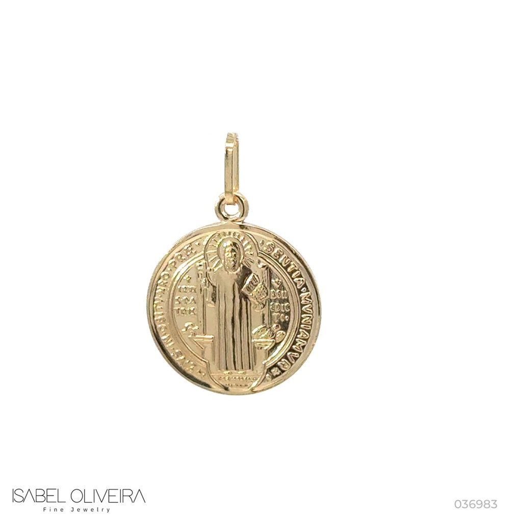 G-Medalha Redonda Sao Bento 17MM 2,00G Ouro Amarelo 18K - Coleçao Fe Santos