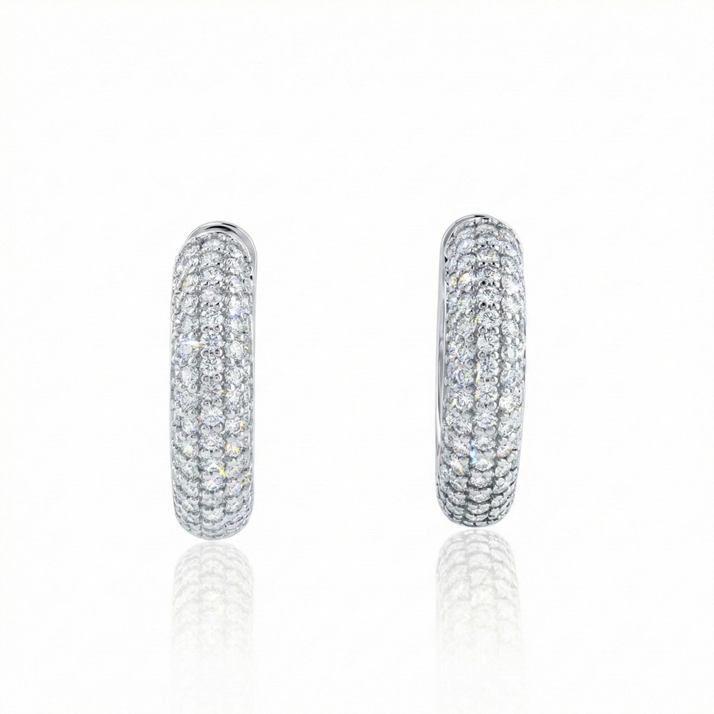 [059974] Gg-Argola 20mm Diâmetro Meia Cana 5 Fileiras Pavê Meia Cravação Externa 166 Brilhante 1,34ct g VS1 7,10g Ouro Branco 18k - Coleção Argolas Fashion