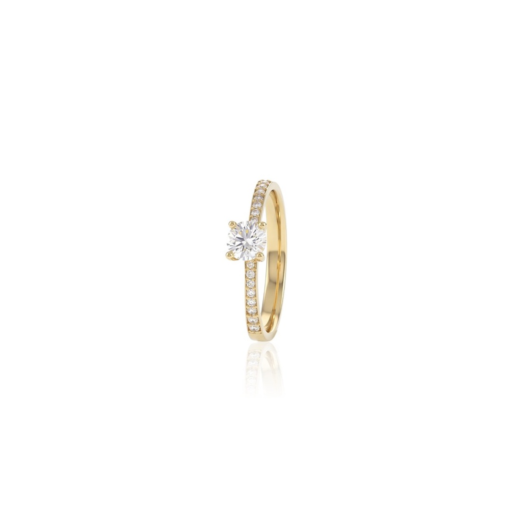 [076686] 40-Anel Solitário Brilhante 0,40ct g VS2 16 Brilhantes 0,09ct H VS2 2,22g Ouro Amarelo 18k - Certificado EGL 1701879942 - Coleção Only You