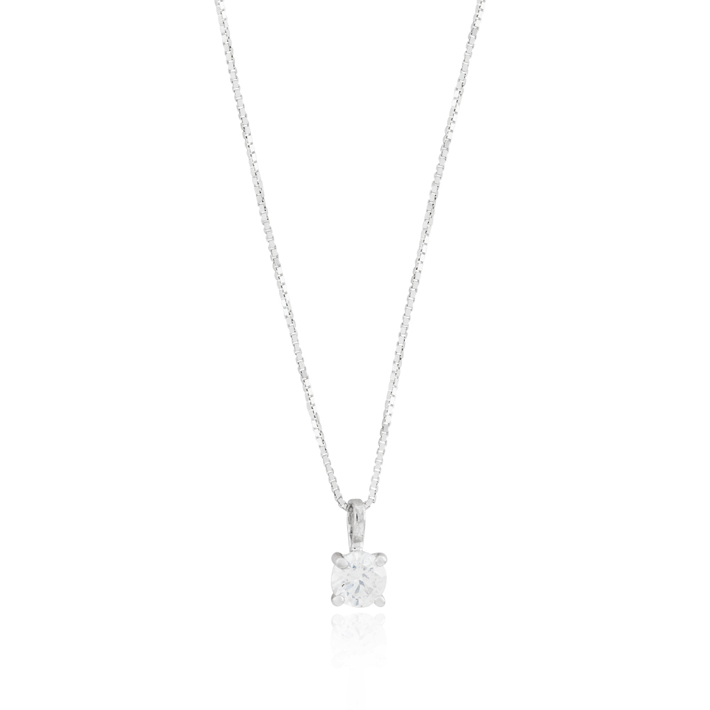 40-Colar Ponto de Luz Brilhante 0,40ct Corrente Veneziana 45cm 2,29g Ouro Branco 18k