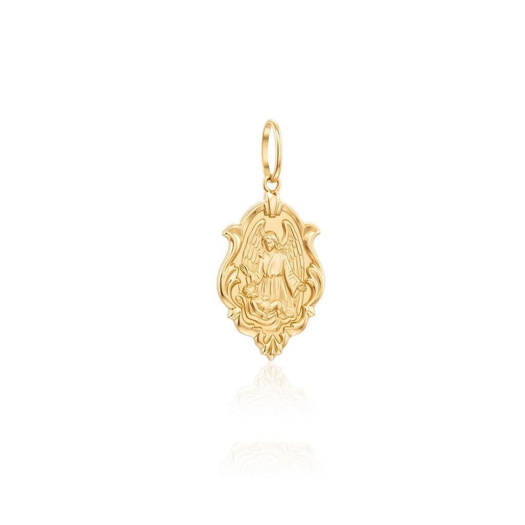 Medalha Anjo da Guarda 19x13mm 1,40g Ouro Amarelo 18k - Coleção Fe Santos