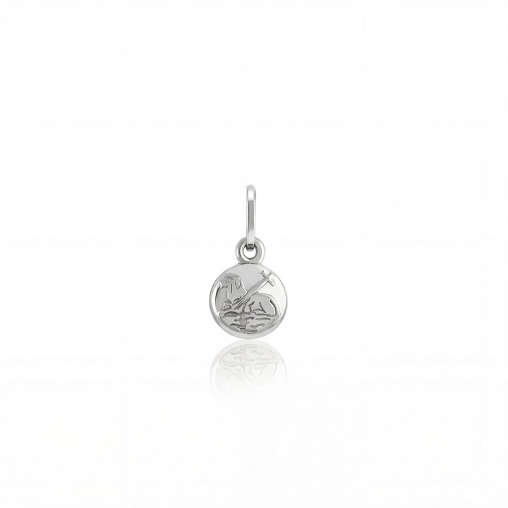 [031882] Medalha Redonda Agnus Dei 6,30mm 0,40g Ouro Branco 18k - Coleção Fe Santos