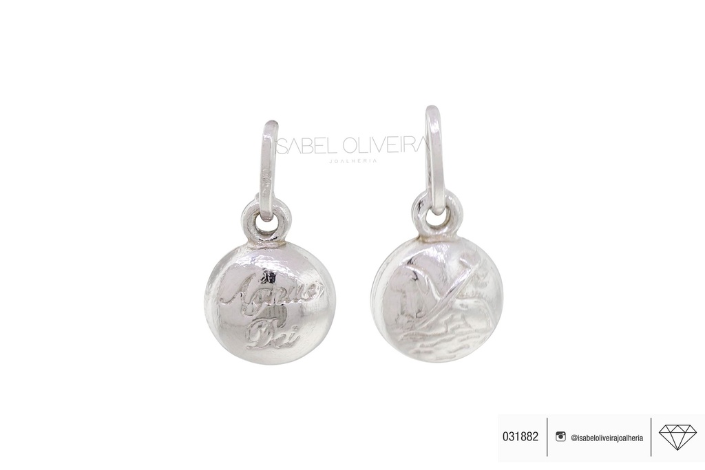 Medalha Redonda Agnus Dei 6,30mm 0,40g Ouro Branco 18k - Coleção Fe Santos