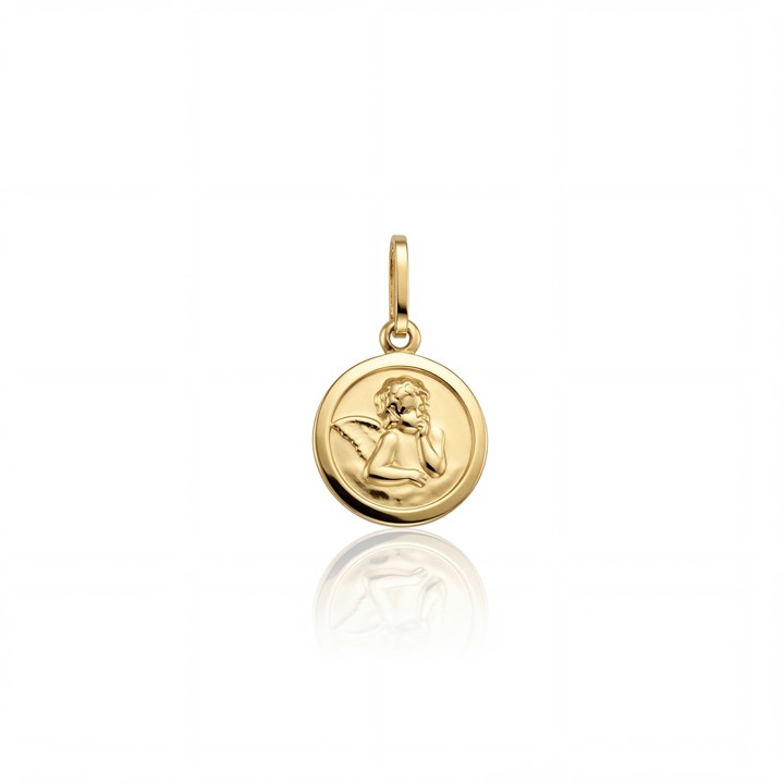 MEDALHA REDONDA ANJO DA GUARDA 8,80MM 0,60G OURO AMARELO 18K - COLEÇAO FE SANTOS