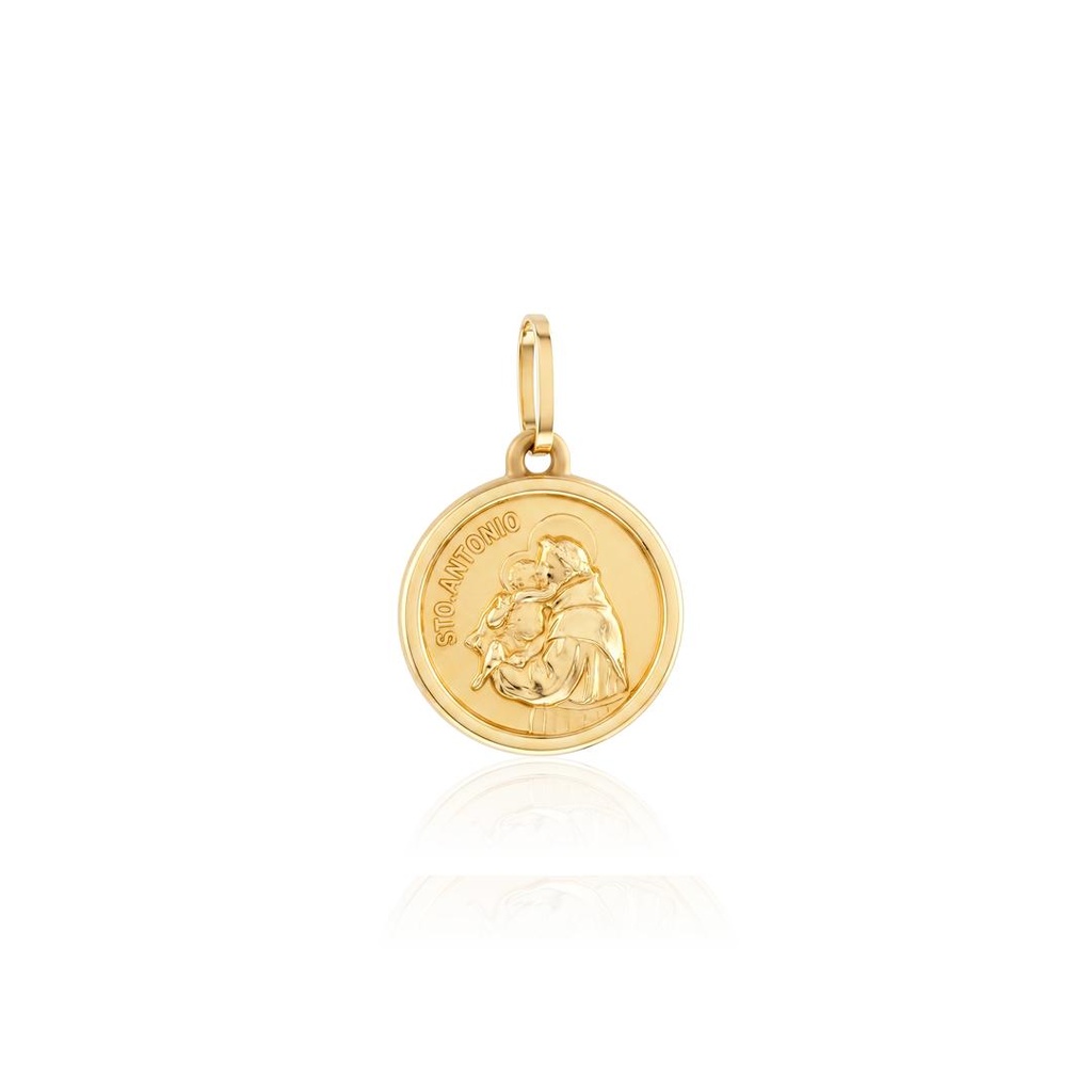 [059362] Medalha Santo Antonio com Forro 1,20g Ouro Amarelo 18k - Coleção Fe Santos
