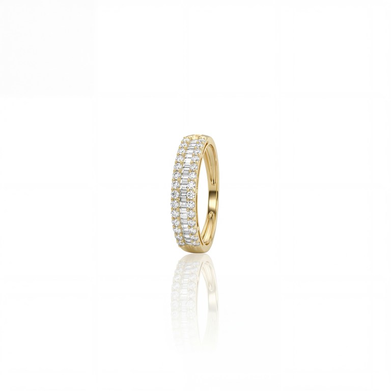 Meia Aliança 28 Brilhantes 0,31ct Diamantes Trapézio 0,14ct 1,77g Ouro Amarelo 18k - Coleção Soulmates
