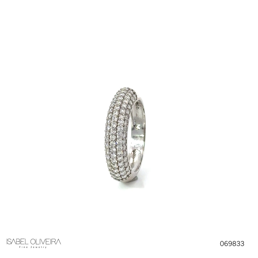 [069833] Meia Aliança 5 Fileiras Pavê 87 Brilhantes 1,01ct g VS1 3,84g Ouro Branco 18k - Coleção Pavê