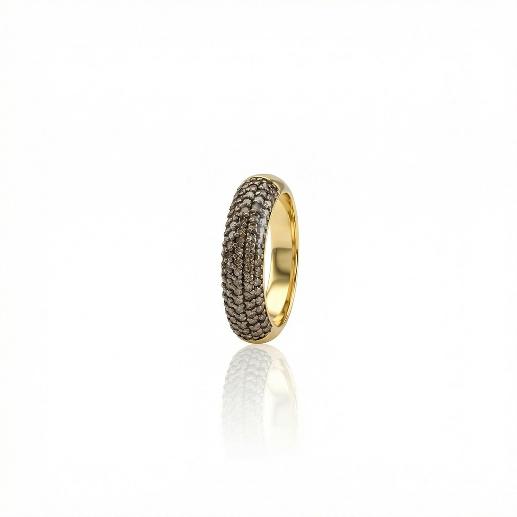 [071360] Meia Aliança 5 Fileiras Pavê 89 Brilhantes Brown 0,49ct 3,34g Ouro Amarelo 18k - Coleção Pavê