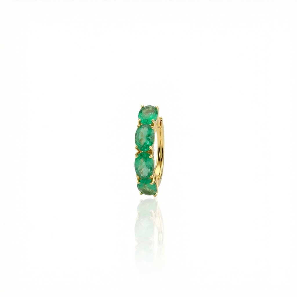 [075908] MEIA ALIANÇA E INTEIRAS 4 Esmeraldas Brasileiras Ovais 3,12ct em Ouro Amarelo 18k