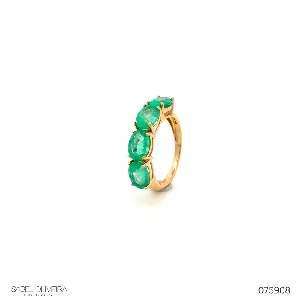 Meia Aliança Dedinho 4 Esmeraldas Brasileiras Oval 3,12CT 2,90G Ouro Amarelo 18K - Coleçao Brazilian Emerald