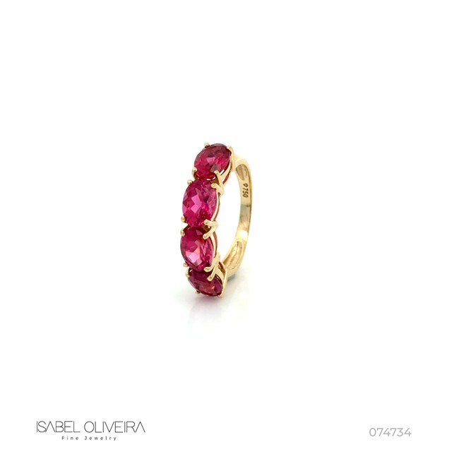 Meia Aliança Dedinho 4 Rubelitas Oval 3,34CT 3,10G Ouro Amarelo 18K - Coleçao Rubelita