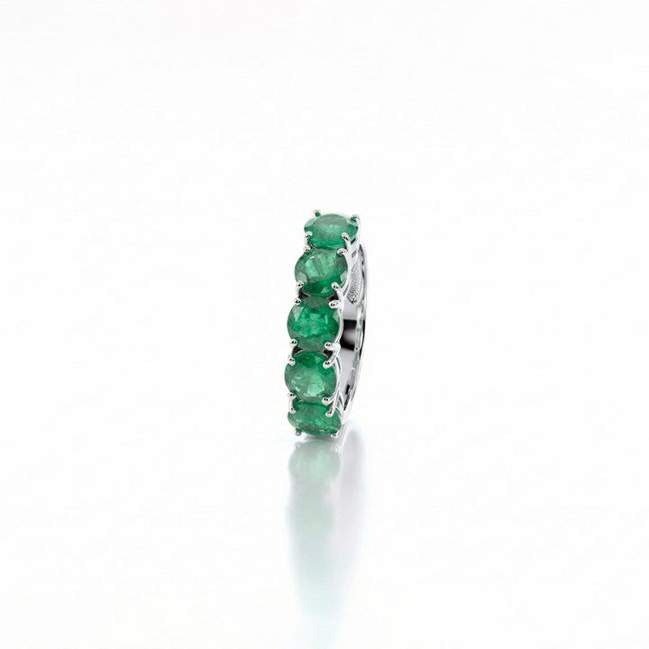 [075909] MEIA ALIANÇA E INTEIRAS 5 Esmeraldas Brasileiras Redonda 2,33ct em Ouro Branco 18k