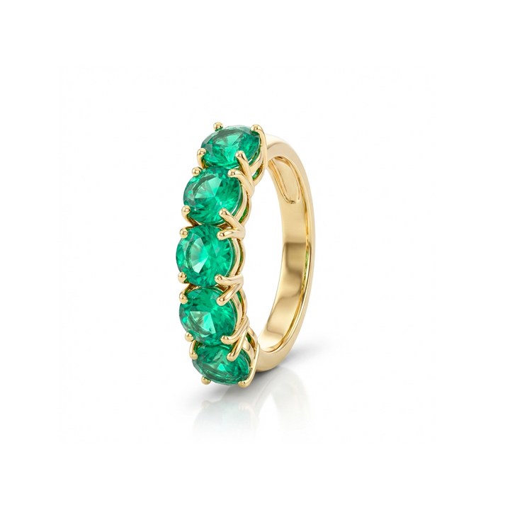 MEIA ALIANÇA E INTEIRAS 5 Esmeraldas Brasileiras Redonda 2,33ct em Ouro Amarelo 18k