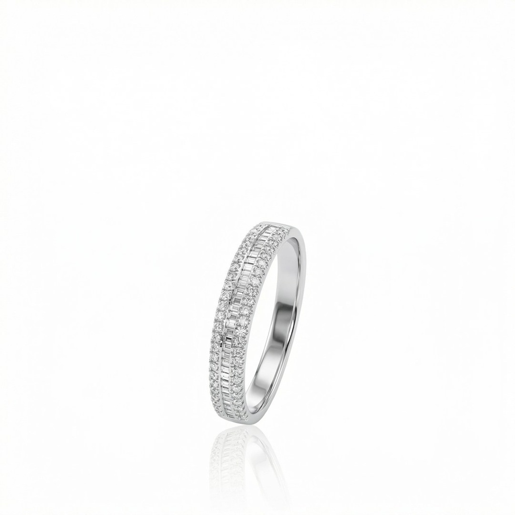 [076411] MEIA ALIANÇA DIAMANTES BAGUETES 0,15CT BRILHANTES 0,15CT 2,37G OURO BRANCO 18K