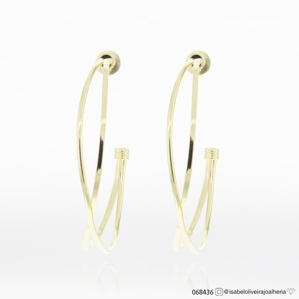 [068436] Argola Aberta Dupla 45mm Fio Simples Ouro Amarelo 18k