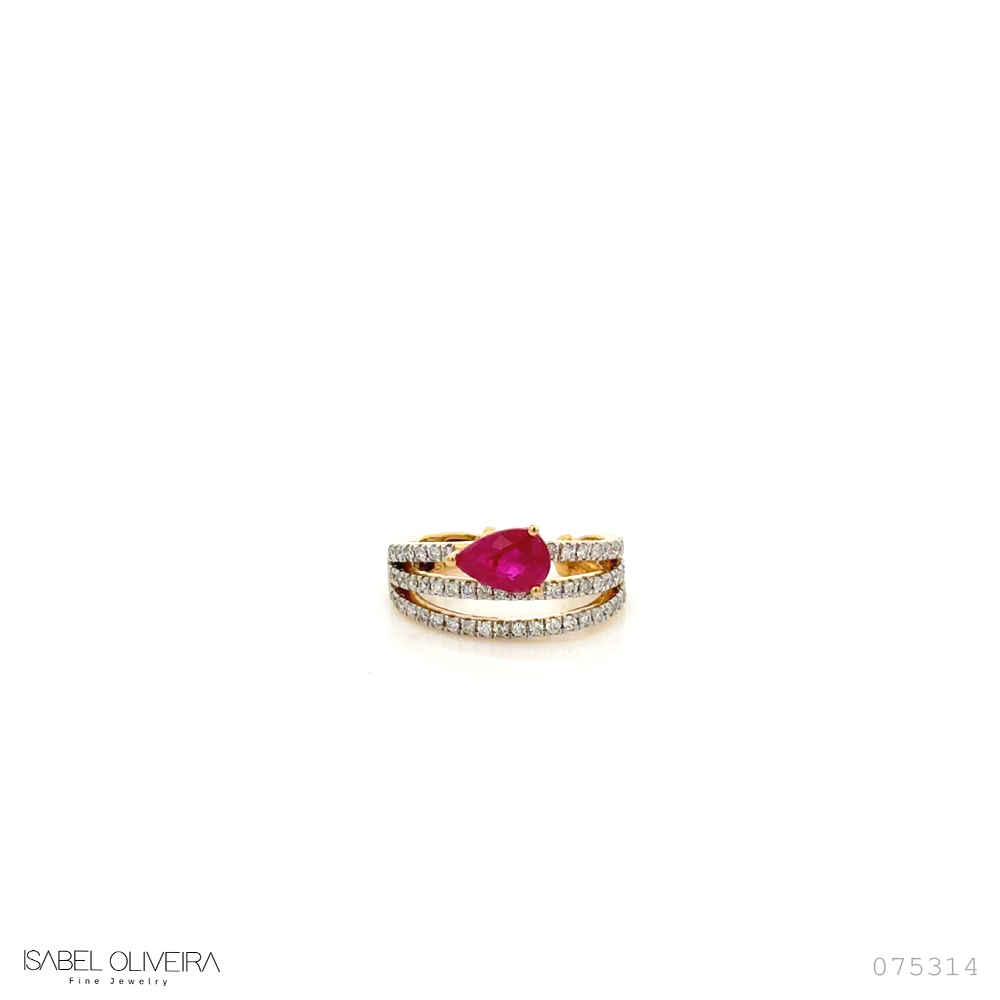 [075314] Piecing Encaixe 1 Rubi 0,48ct 58 Brilhantes 0,21ct 1,84g Ouro Amarelo 18k - Coleção Young
