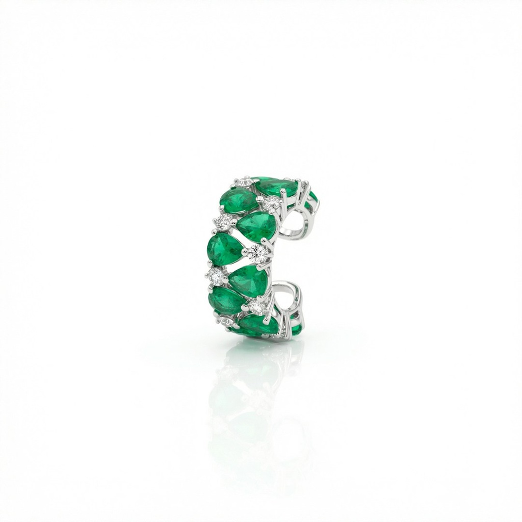 Piercing 11 Esmeraldas Gota 1,75ct 11 Brilhantes 0,24ct 1,66g Ouro Branco 18k - Coleção Young