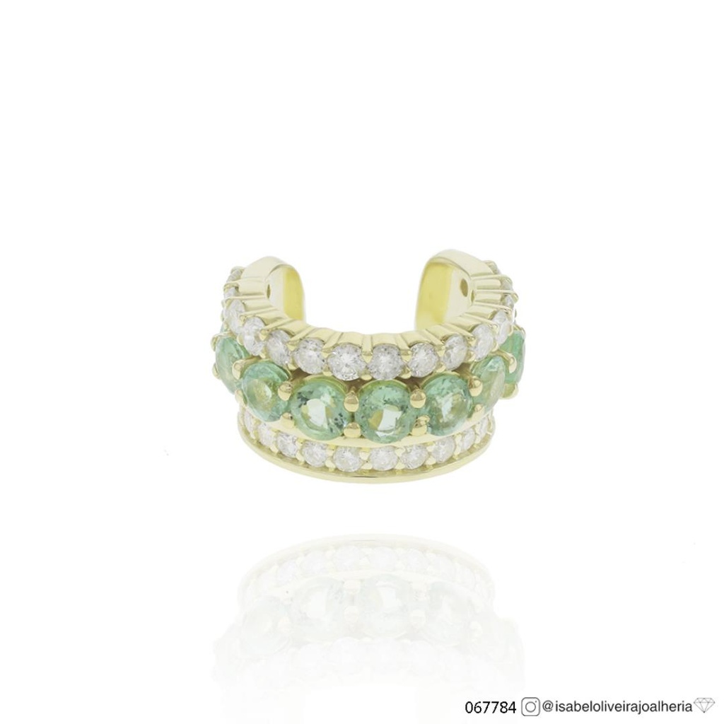 [067784] Piercing 9 Esmeraldas Redonda 0,95ct 30 Brilhantes 0,63ct H VS2 4,0g Ouro Amarelo 18k - Coleção Young