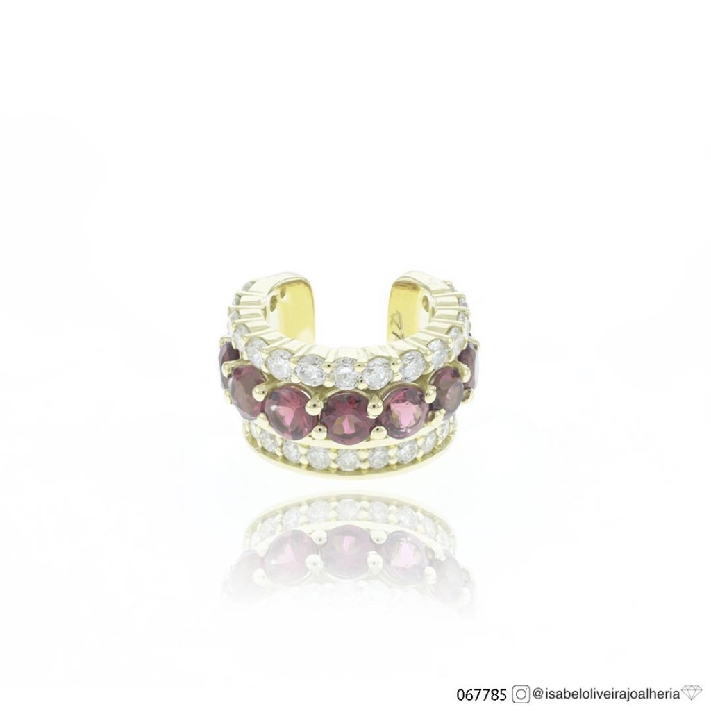 Piercing 9 Rubelitas Redondas 1,07ct 30 Brilhantes 0,64ct H VS2 3,94g Ouro Amarelo 18k - Coleção Young
