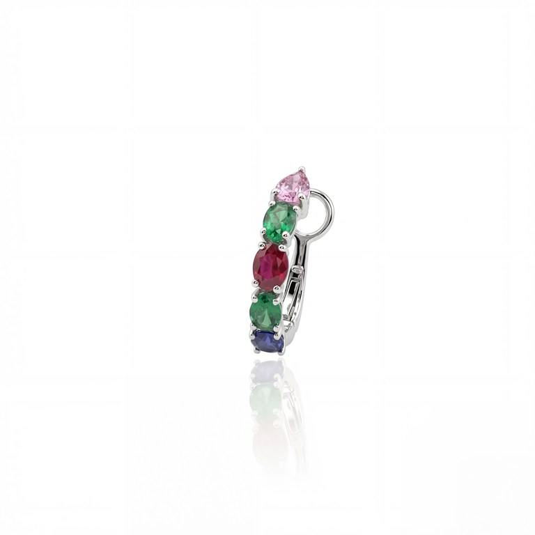[067043] Piercing com Clip 2 Esmeraldas 0,34ct 1 Rubi 0,27ct 1 Safira Rosa 0,41ct 1 Safira Azul 0,20ct 1,50g Ouro Branco 18k - Coleção Young